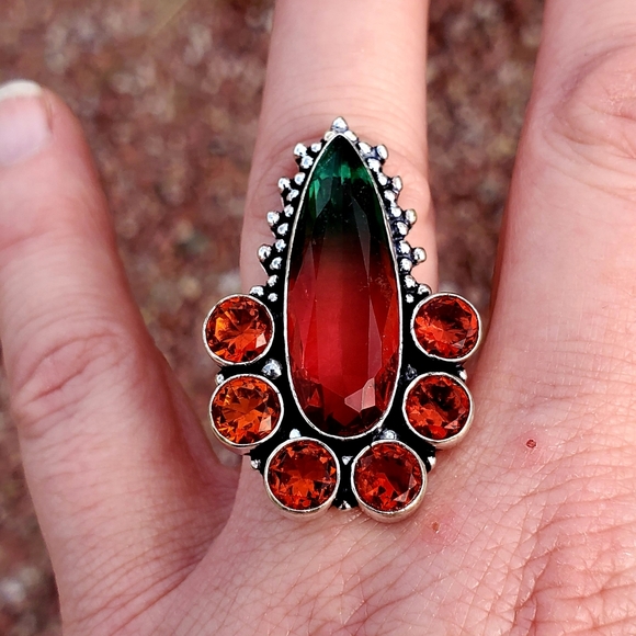 New Bi-Color Tourmaline & Garnet 925 Silver Ring. - Picture 16 of 16